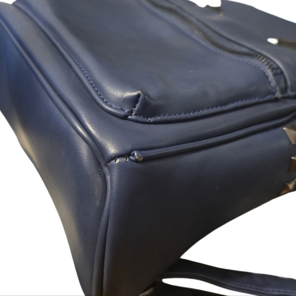 Chic Navy Faux-Leather Mini Backpack with Playful Face Detail - Picture 10 of 15